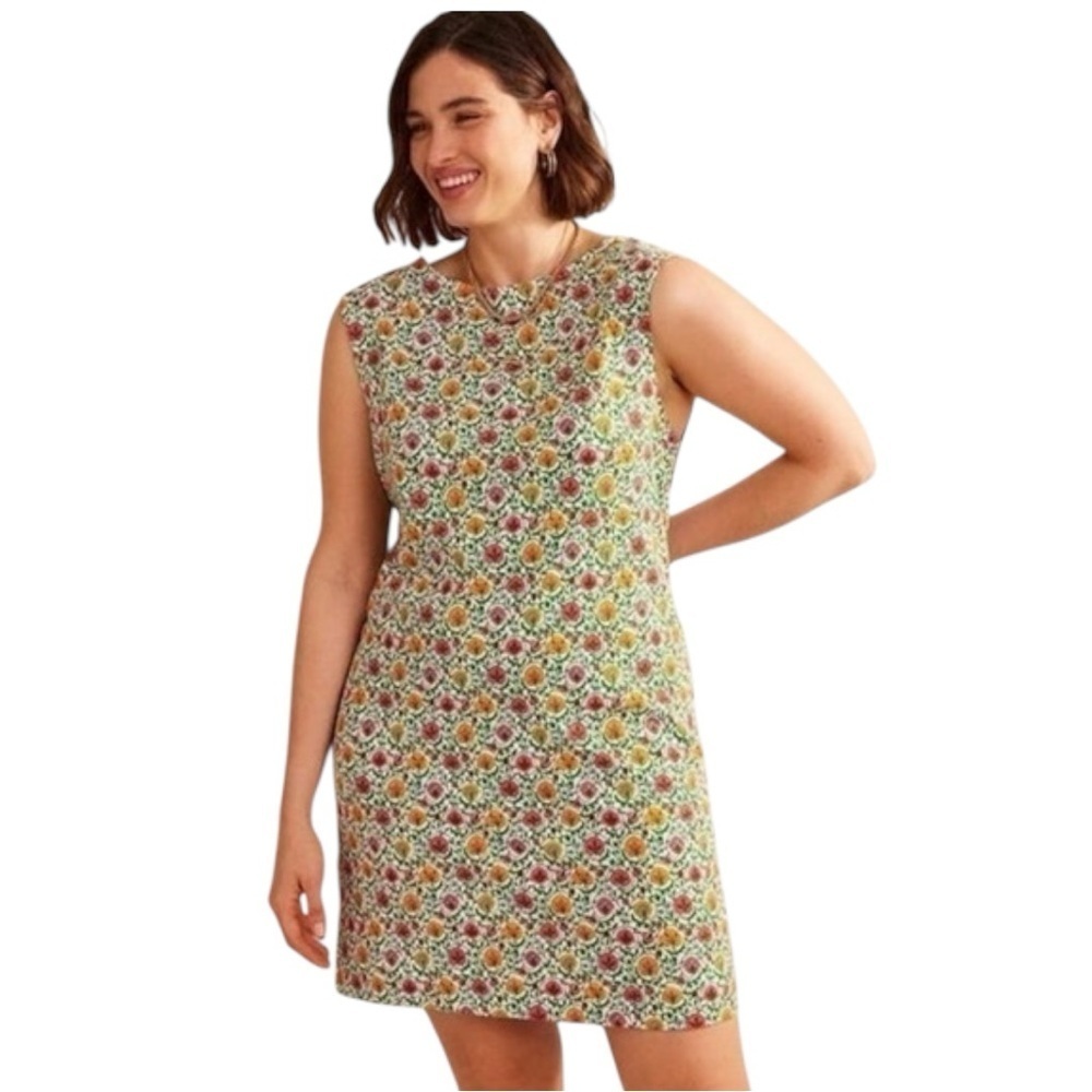 NEW BODEN Sleeveless Jersey Shift Dress Green Enchanting Bloom cotton 14